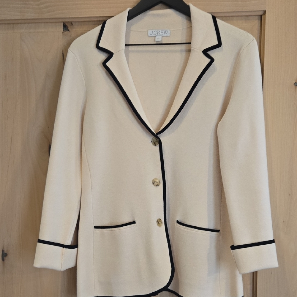 J. Crew Cream and Black Blazer with Notched Lapel